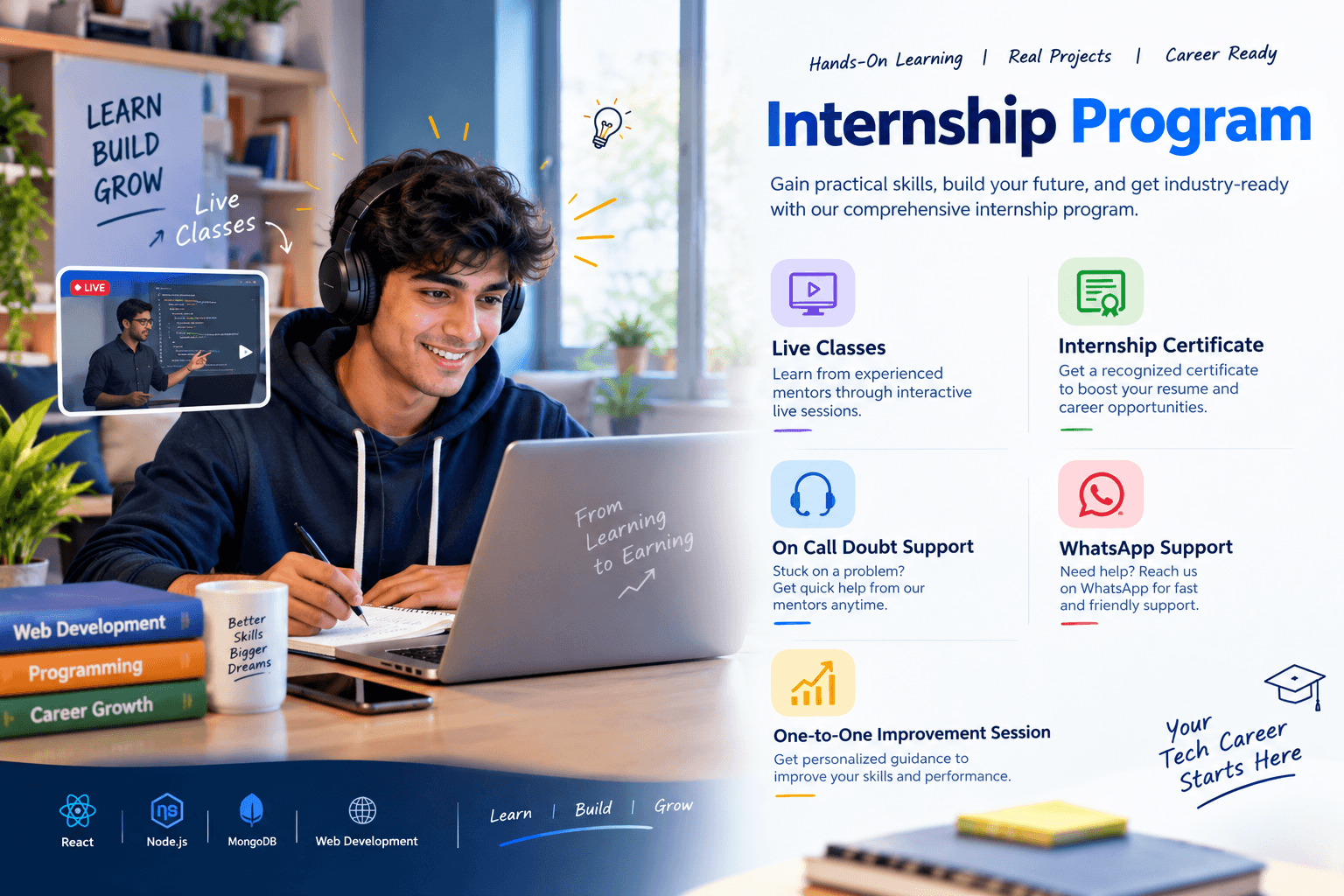 College student web development internship online